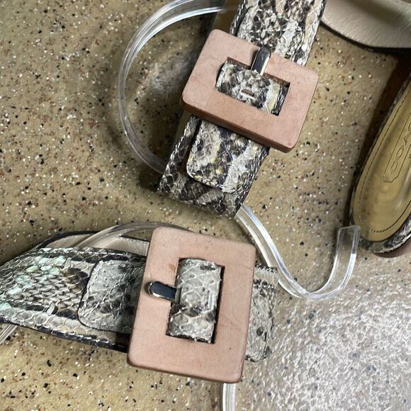 Coach Kensington Snake Print Ankle Wrap Platform Heeled Sandals 8.5 Nude, Taupe - Picture 4 of 12